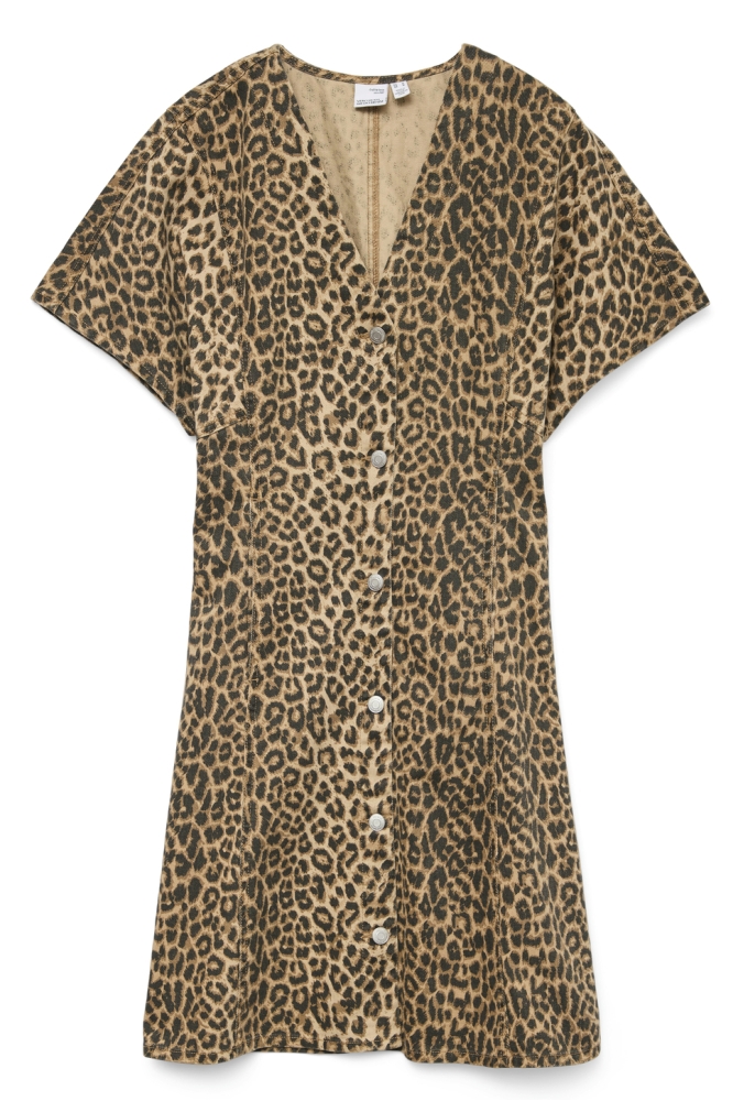 VMPENELOPE SS V-NECK SHORT DNM DRES 10329572 PLAZA TAUPE/LEO